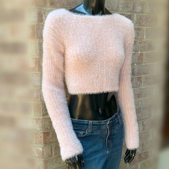 HYFVE Eyelash Cropped Long Sleeve Boatneck Sweater Sz XS - Picture 2 of 12